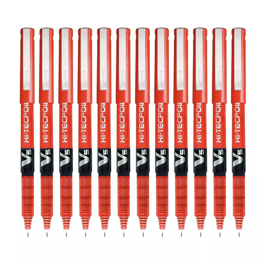 pilot-hi-tecpoint-roller-ball-pen-05-mm-tip-size-red-ink-color-for-home-school-office-use-v5-pen-pack-of-12-pcs