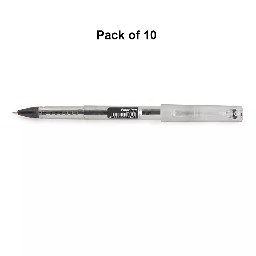 montex-fiber-pen-07-mm-tip-ball-pen-black-ink-clear-plastic-body-non-toxic-waterproof-ink-pack-of-10-pcs
