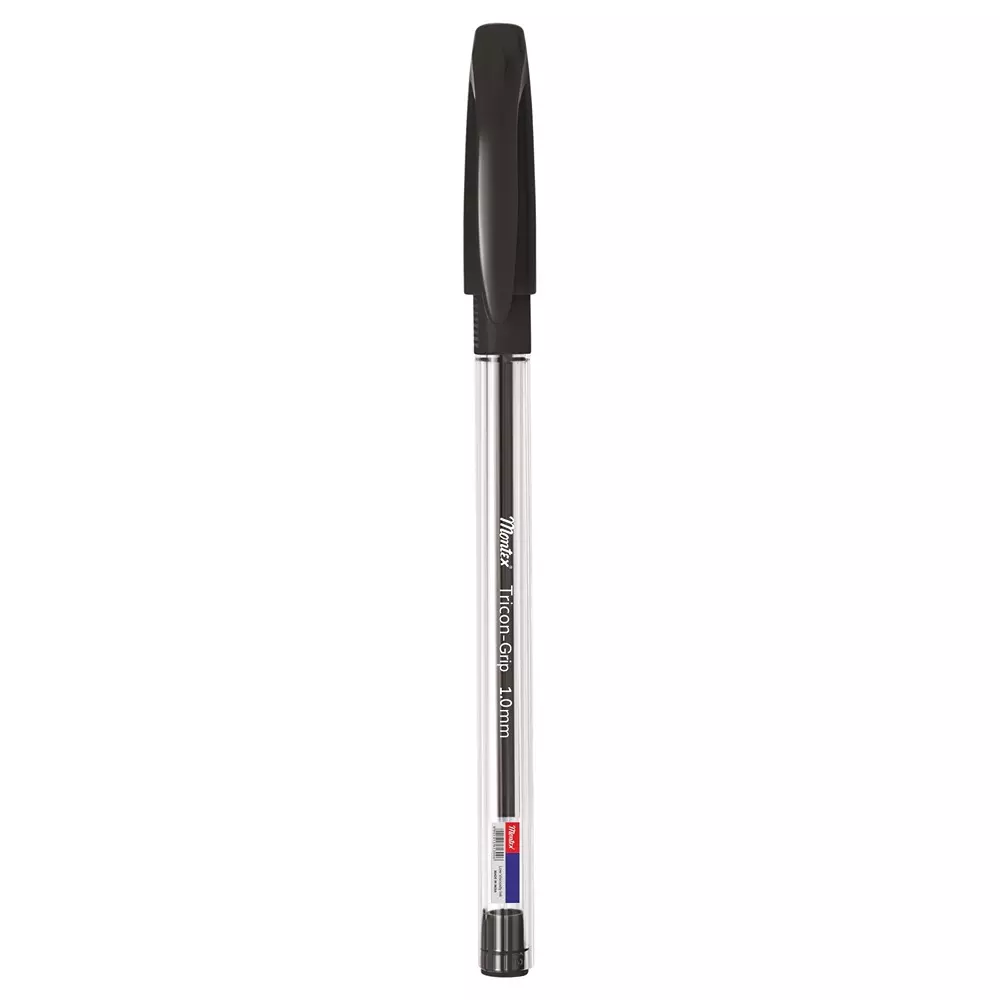 Montex Tricon-Grip 1 mm Tip Ball Pen Black Ink Plastic Body Non Toxic & Waterproof Ink (Pack of 10 Pcs)