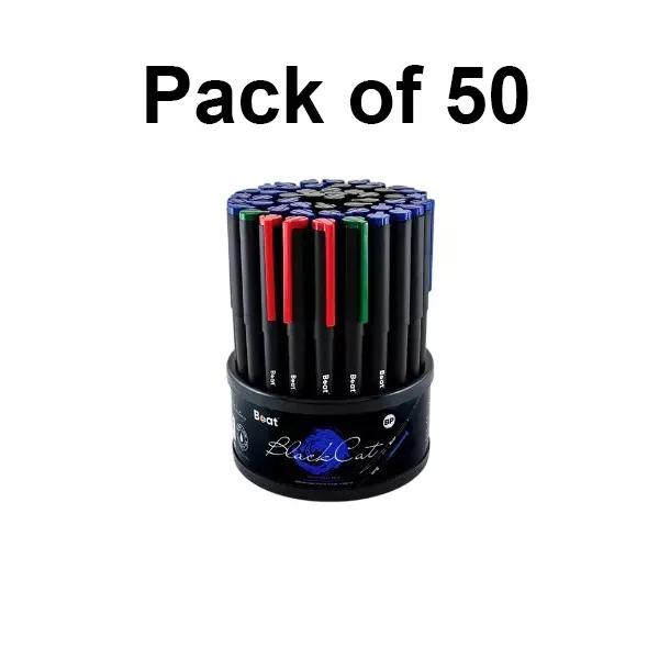 Boat by Ban Black Cat Ball Pen 0.7 mm Blue, Black, Red & Green, FG000595 (Pack of 50 x 50 Pens)