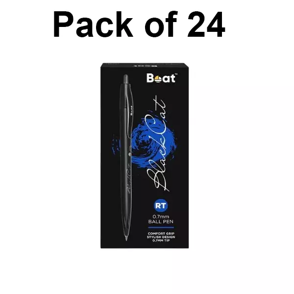 Boat by Ban Black Cat Ball Pen 0.7 mm Blue, FG000591 (Pack of 24)