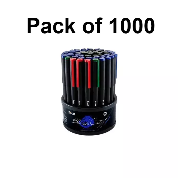 Boat by Ban Black Cat Ball Pen 0.7 mm Blue, Black, Red & Green, FG000595 (Pack of 50 x 1000 Pens)