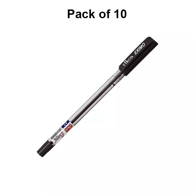 Elkos Eximo Ball Pen 0.7 mm Tip Size Black Ink Color (Pack of 10 Pcs)