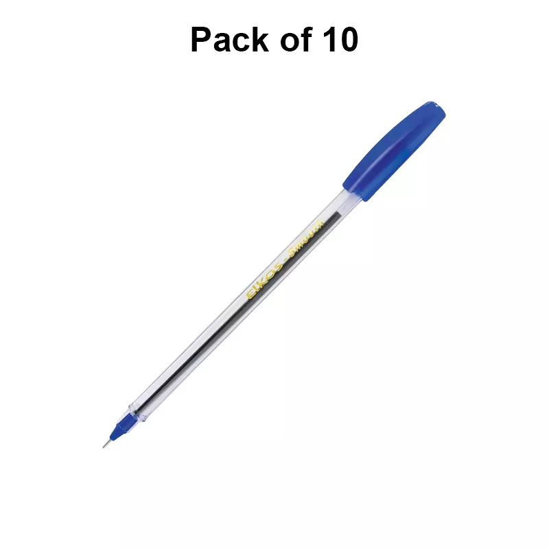 Elkos Smooth Ball Pen 0.7 mm Tip Size Blue Ink Color (Pack of 10 Pcs)