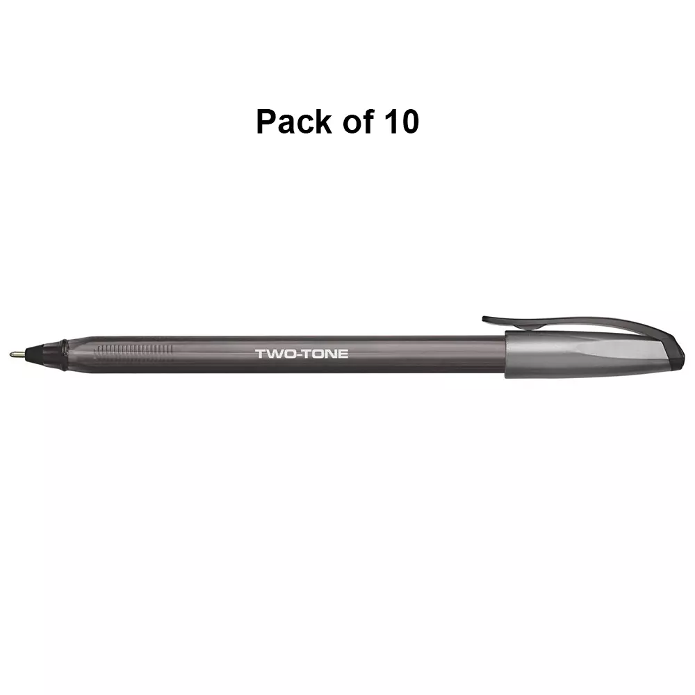 montex-two-tone-1-mm-tip-ball-pen-black-ink-plastic-body-non-toxic-waterproof-ink-pack-of-10-pcs