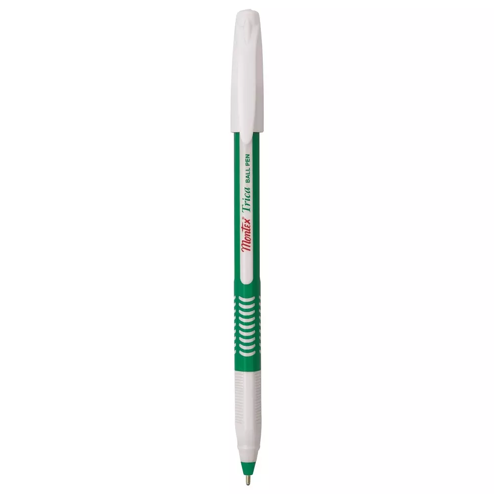 Montex Trica 1 mm Tip Ball Pen Green Ink Plastic Body Non Toxic & Waterproof Ink (Pack of 10 Pcs)