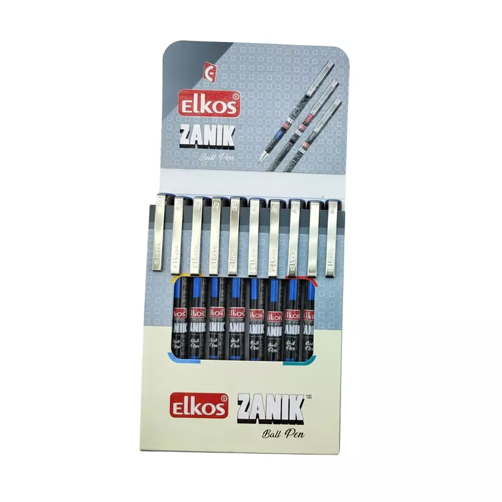 Elkos Zanik Ball Pen Steel Nib Plastic Body Blue Ink Color (Pack of 10 Pcs)