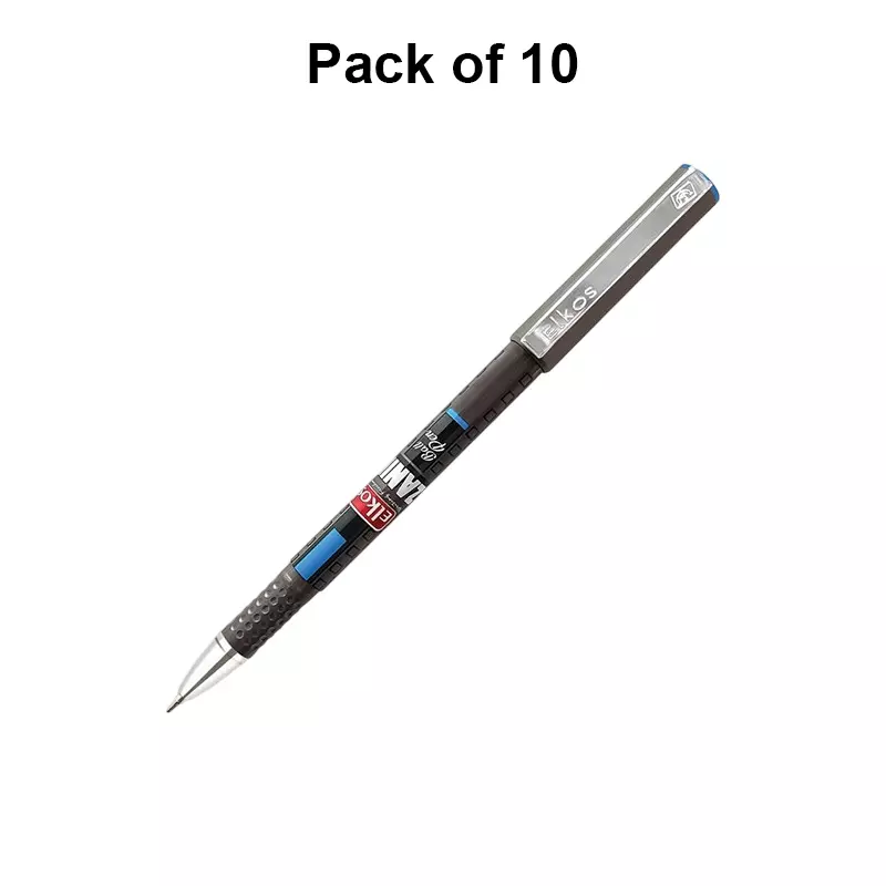 Elkos Zanik Ball Pen Steel Nib Plastic Body Blue Ink Color (Pack of 10 Pcs)