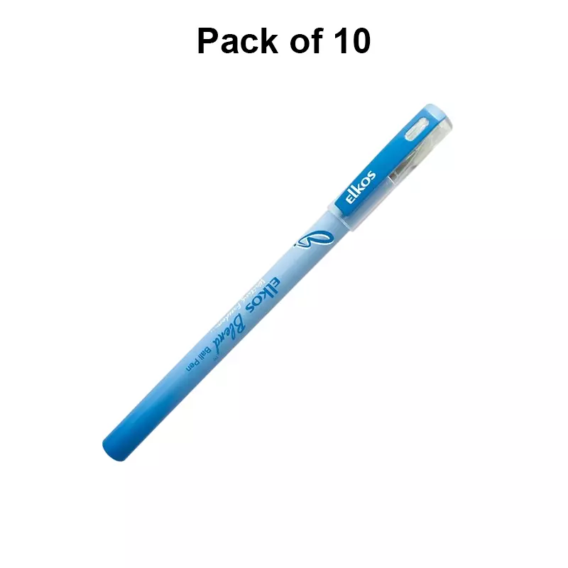 Elkos Blend Ball Pen Steel Nib Plastic Body Blue Ink Color (Pack of 10 Pcs)