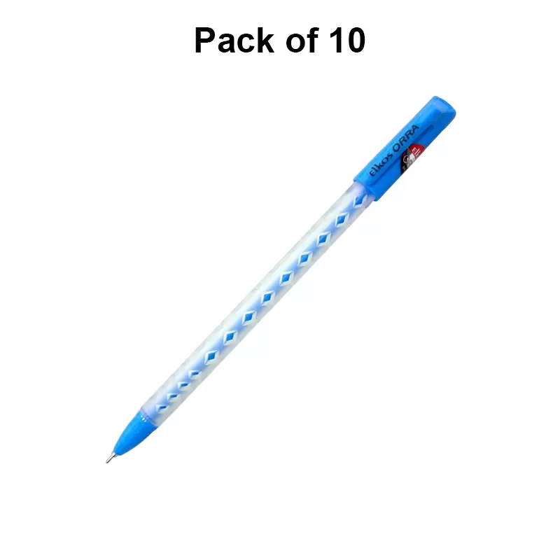 Elkos Orra Ball Pen Steel Nib Plastic Body Blue Ink Color (Pack of 10 Pcs)