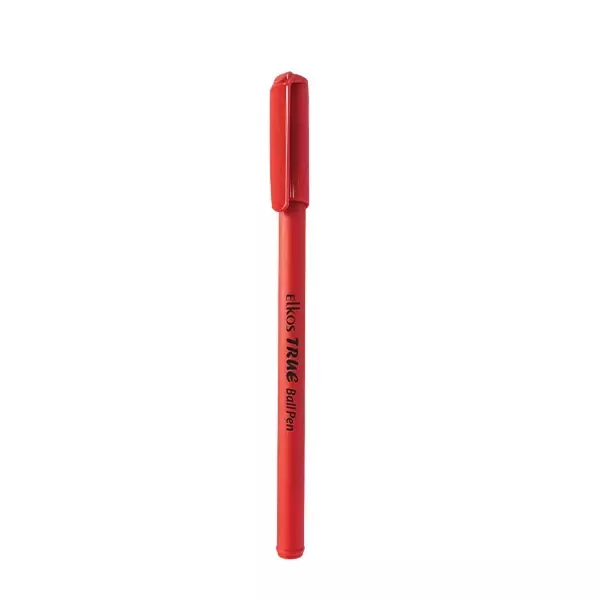 Elkos True Ball Pen Steel Nib Plastic Body Red Ink Color (Pack of 10 Pcs)