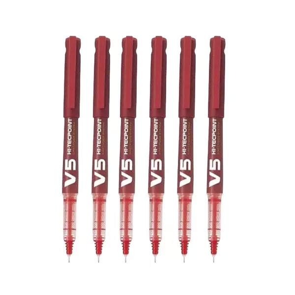 Pilot V5 Hi-Tecpoint Roller Ball Pen Cartridge System 0.5 mm Tip Size and Liquid Ink, Red (Pack of 6)