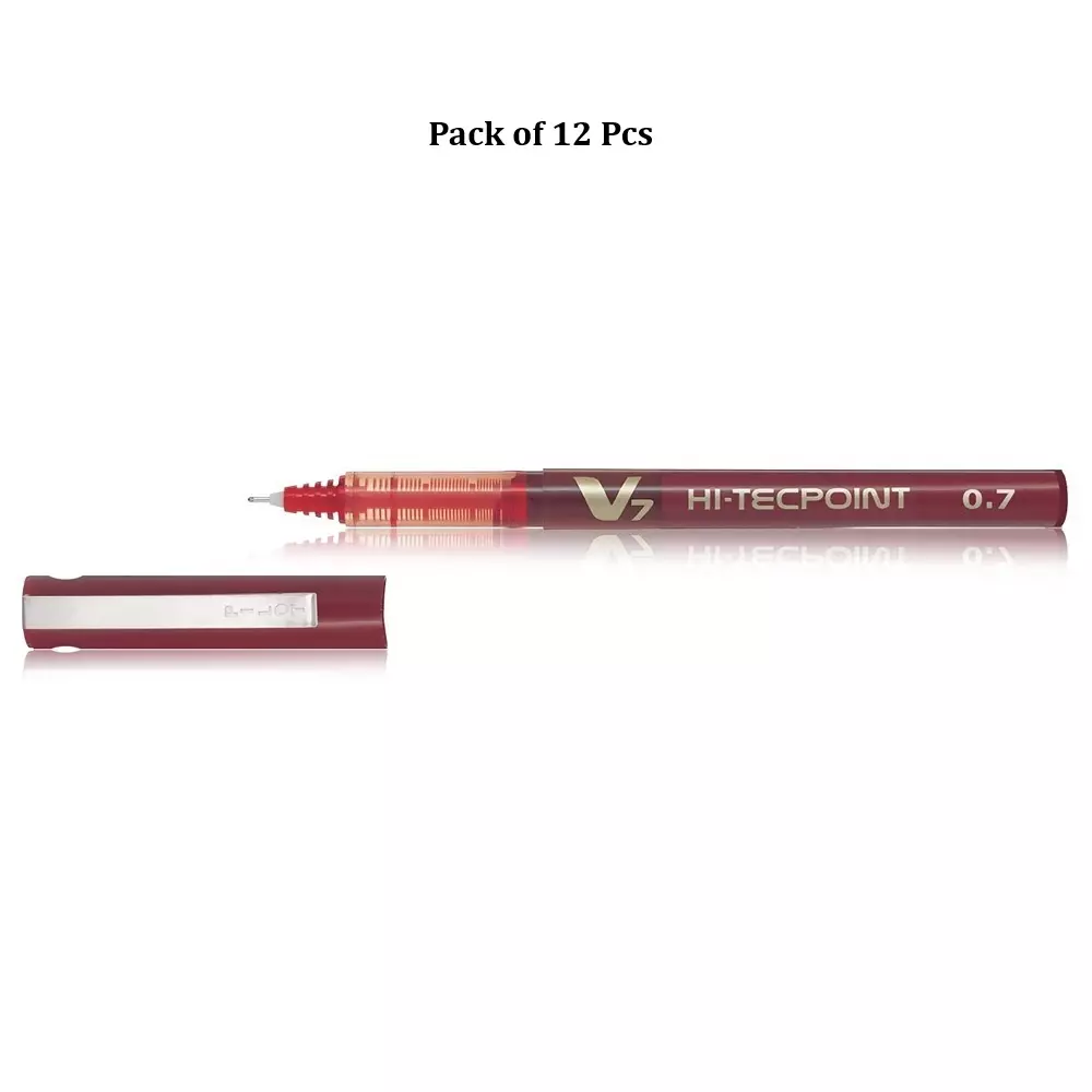 pilot-hi-tecpoint-ball-point-pen-07-mm-tip-size-red-ink-color-for-home-school-office-use-v7-pen-pack-of-12-pcs