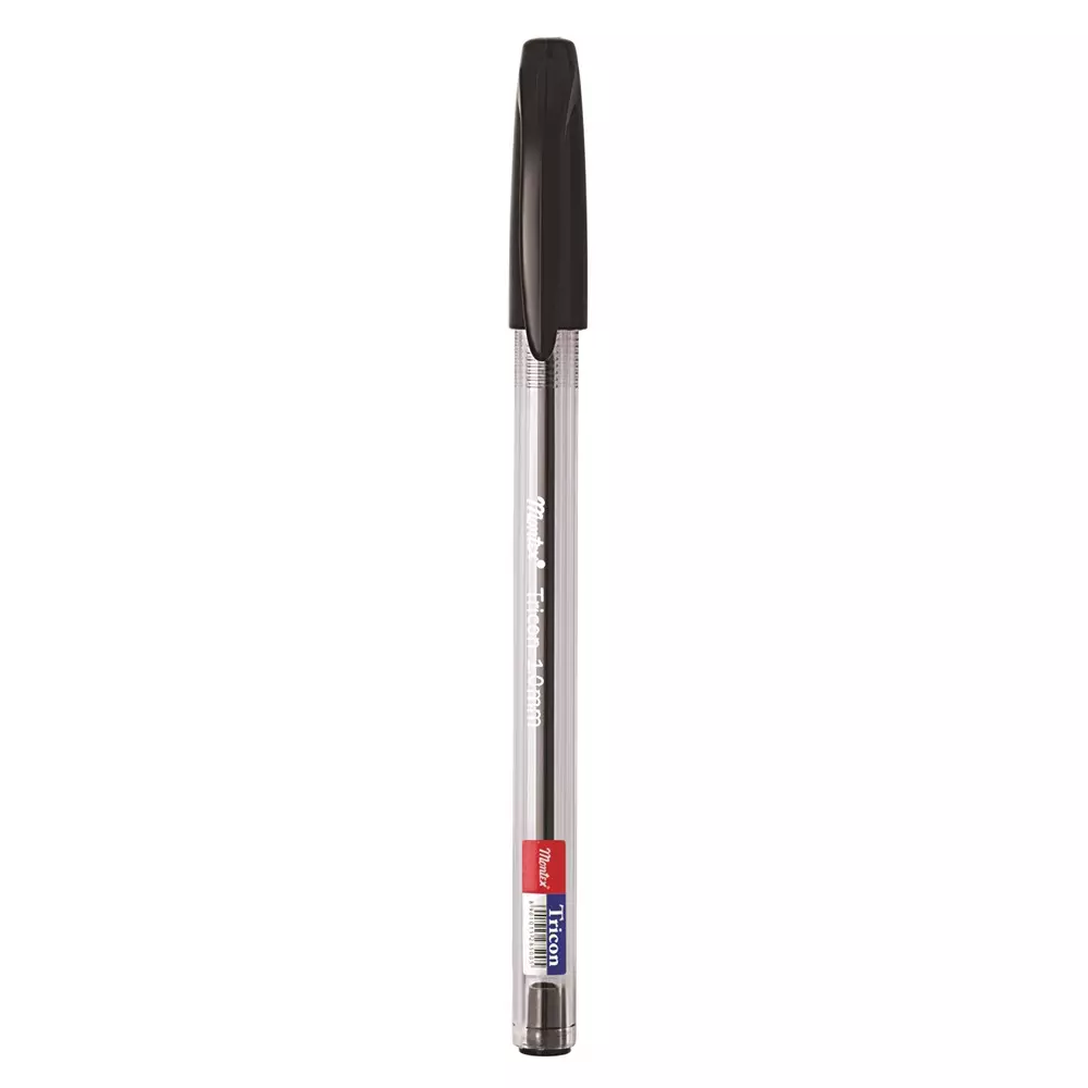 Montex Tricon 1 mm Tip Ball Pen Black Ink Plastic Body Non Toxic & Waterproof Ink (Pack of 10 Pcs)