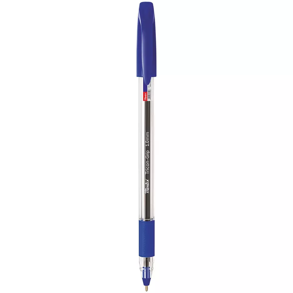 Montex Tricon-Grip 1 mm Tip Ball Pen Blue Ink Plastic Body Non Toxic & Waterproof Ink (Pack of 10 Pcs)