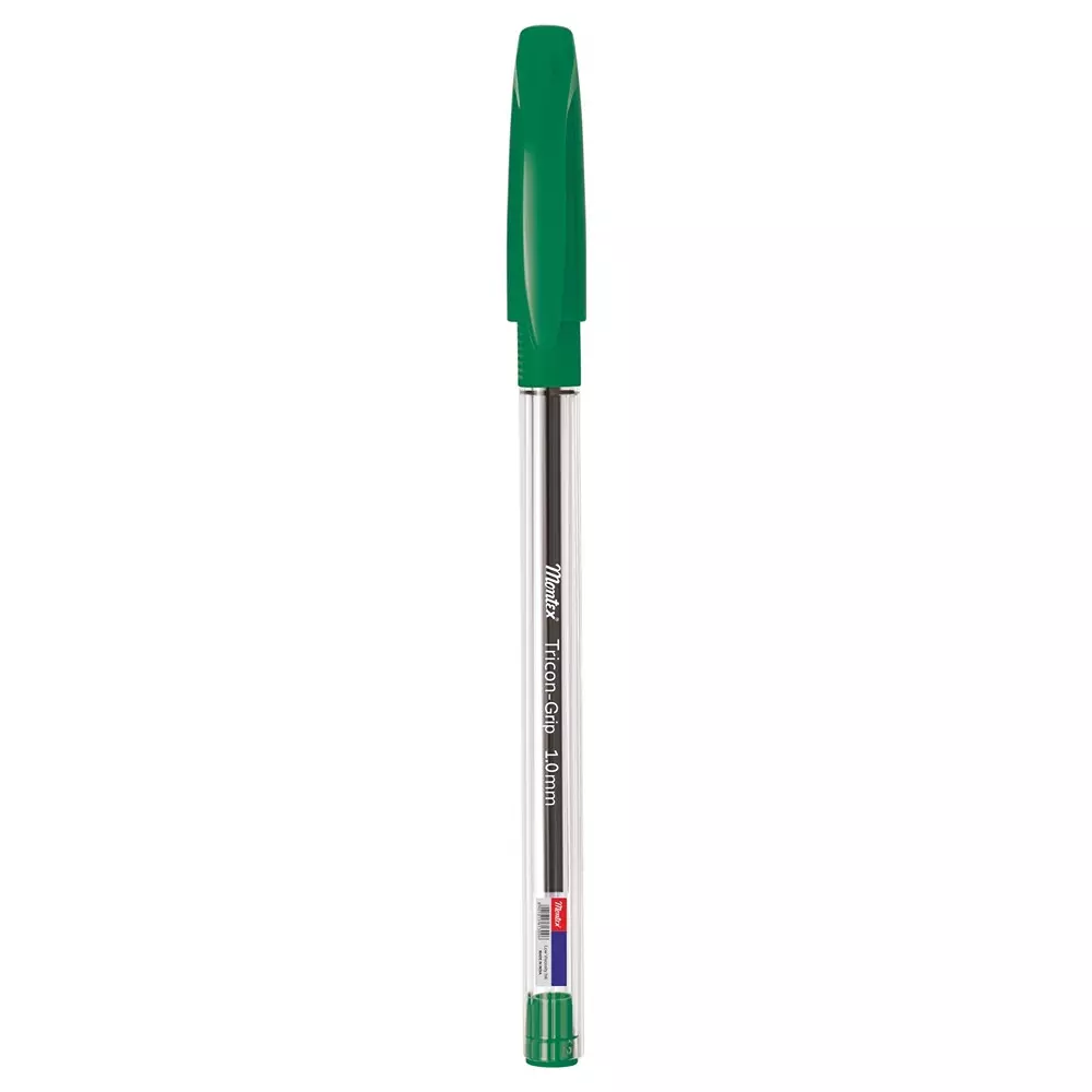 Montex Tricon-Grip 1 mm Tip Ball Pen Green Ink Plastic Body Non Toxic & Waterproof Ink (Pack of 10 Pcs)