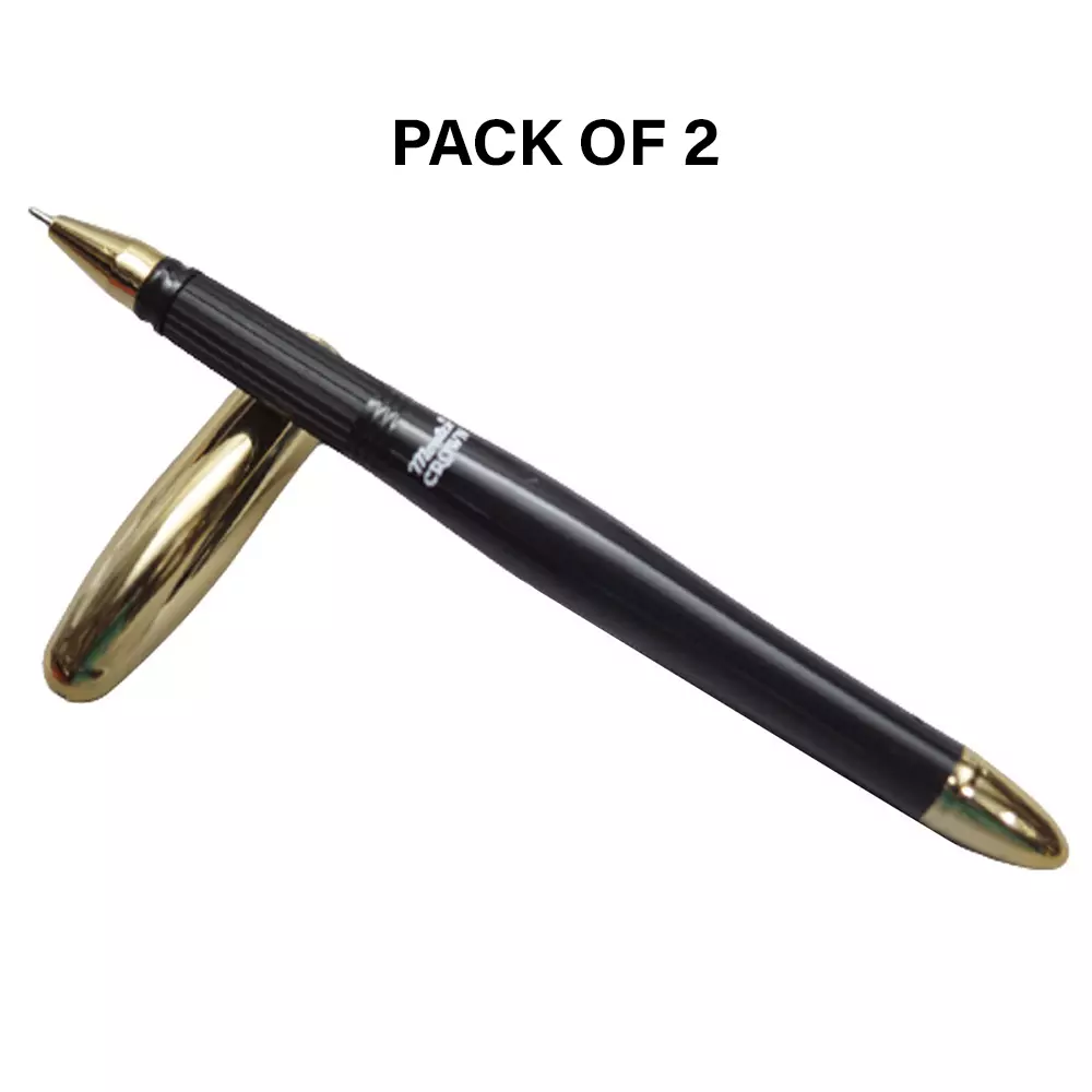 Montex Crown Ball Pen Tip Cap Type Blue Ink Color Medium Plastic for Home, School & Office Use (Pack of 2 Pcs)
