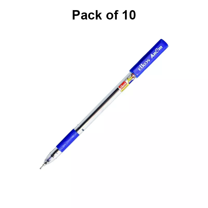 elkos-anom-ball-pen-steel-nib-plastic-body-blue-ink-color-pack-of-10-pcs