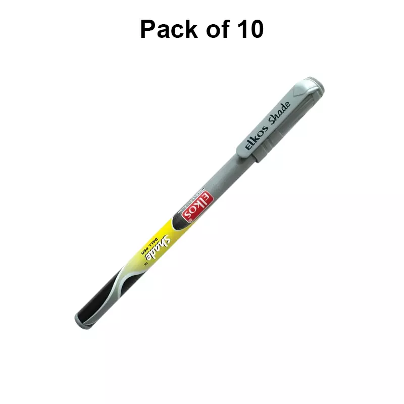 Elkos Shade Ball Pen 0.7 mm Tip Size Black Ink Color (Pack of 10 Pcs)