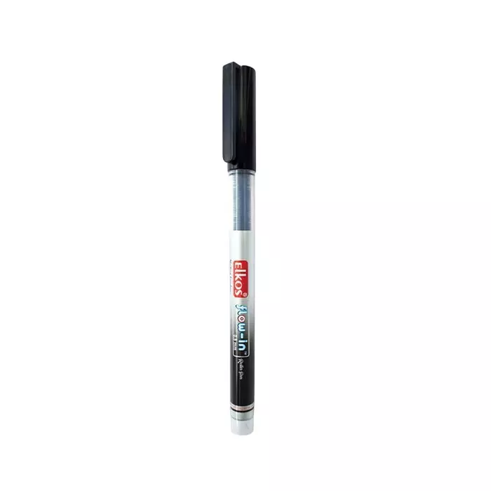 Elkos Flow In Ball Pen 0.5 mm Tip Size Black Ink Color (Pack of 10 Pcs)