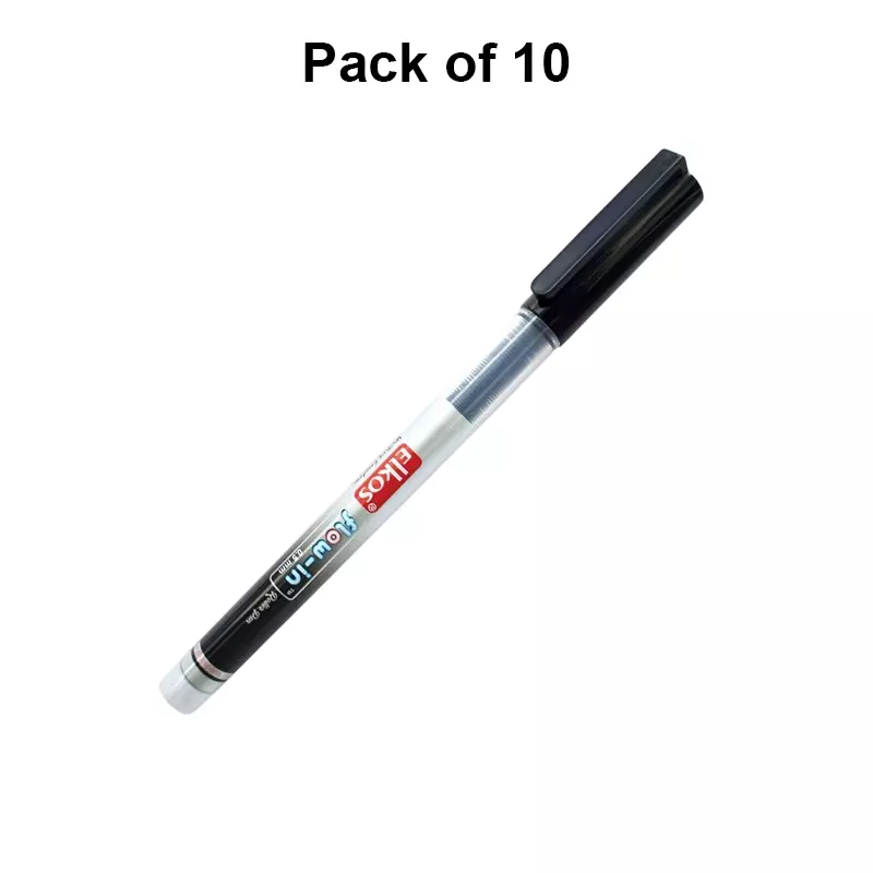Elkos Flow In Ball Pen 0.5 mm Tip Size Black Ink Color (Pack of 10 Pcs)