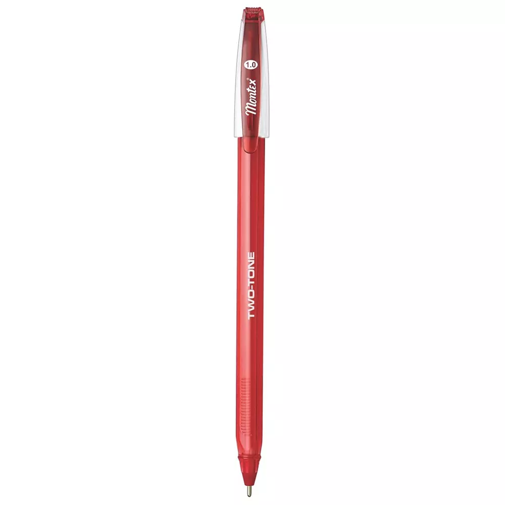 Montex Two Tone 1 mm Tip Ball Pen Red Ink Plastic Body Non Toxic & Waterproof Ink (Pack of 10 Pcs)
