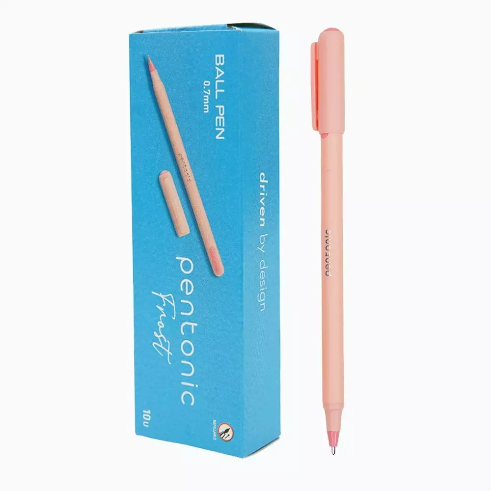 linc-pentonic-frost-07-mm-low-viscosity-ink-roller-ball-pen-pastel-pink-body-and-red-ink-pack-of-100