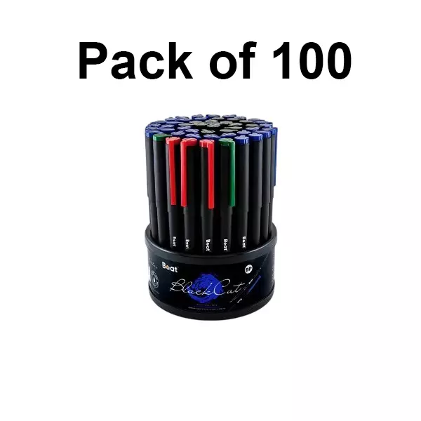 Boat by Ban Black Cat Ball Pen 0.7 mm Blue, Black, Red & Green, FG000595 (Pack of 50 x 100 Pens)