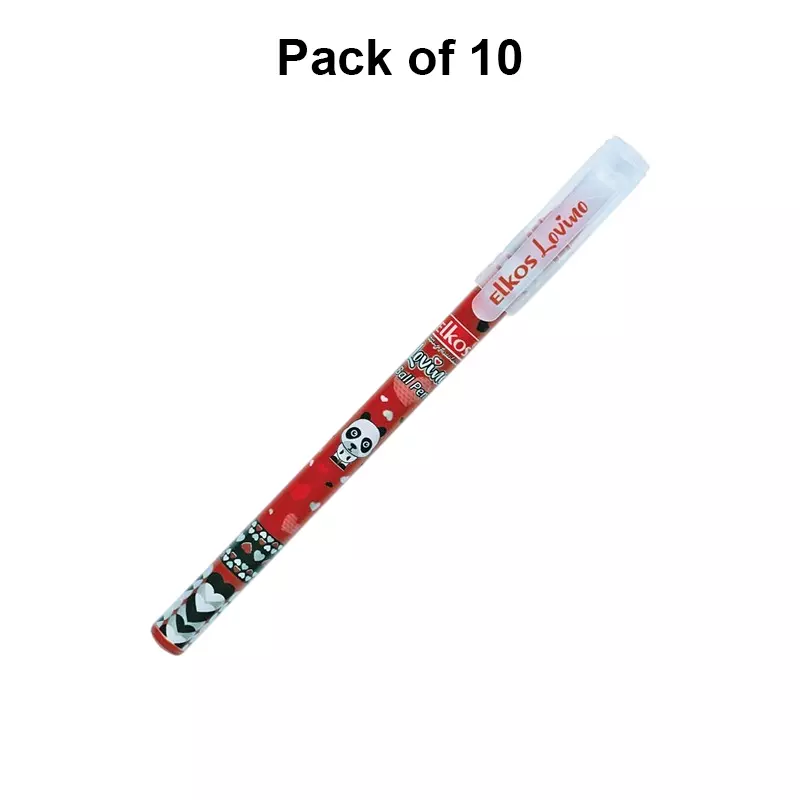 Elkos Lovino Ball Pen 0.7 mm Tip Size Red Ink Color (Pack of 10 Pcs)