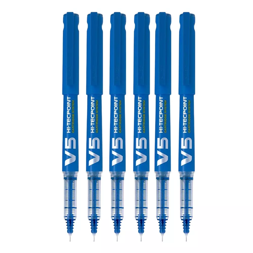Pilot V5 Hi-Tecpoint Roller Ball Pen Cartridge System 0.5 mm Tip Size and Liquid Ink, Blue (Pack of 6)