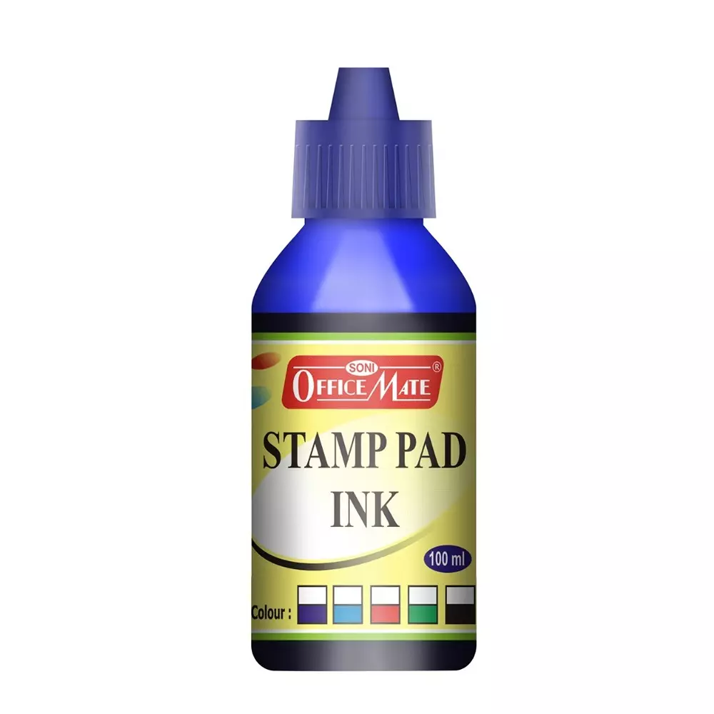 Soni Office Mate 100 ml Stamp Pad Refill Ink Smudge Free and Long Lasting for Office, School, Craft & DIY, Blue (Pack of 10)