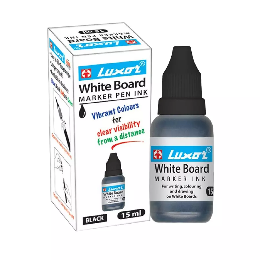 Luxor 15 ml Whiteboard Marker Ink Black, 986 (Pack of 10)