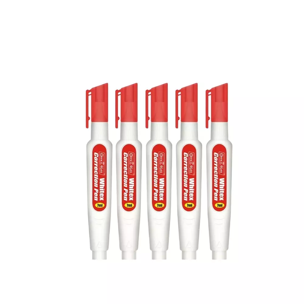 Soni OfficeMate Correction Pen With Transparent Cap 1 mm Tip Size 7 ml Fluid White for Office, College & School Use (Pack of 5 Pcs)