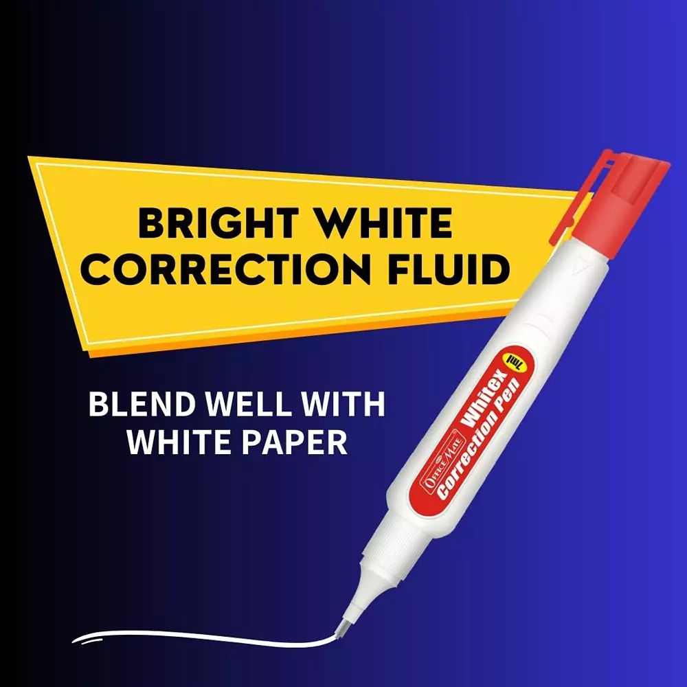 Soni OfficeMate Correction Pen With Transparent Cap 1 mm Tip Size 7 ml Fluid White for Office, College & School Use (Pack of 5 Pcs)