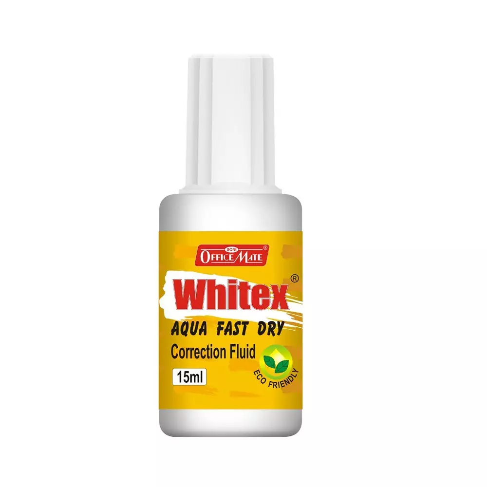 Soni Office Mate 15 ml Whitex Correction Fluid Instant Drying Smooth Application and High Coverage for Office, School & Home (Pack of 12)