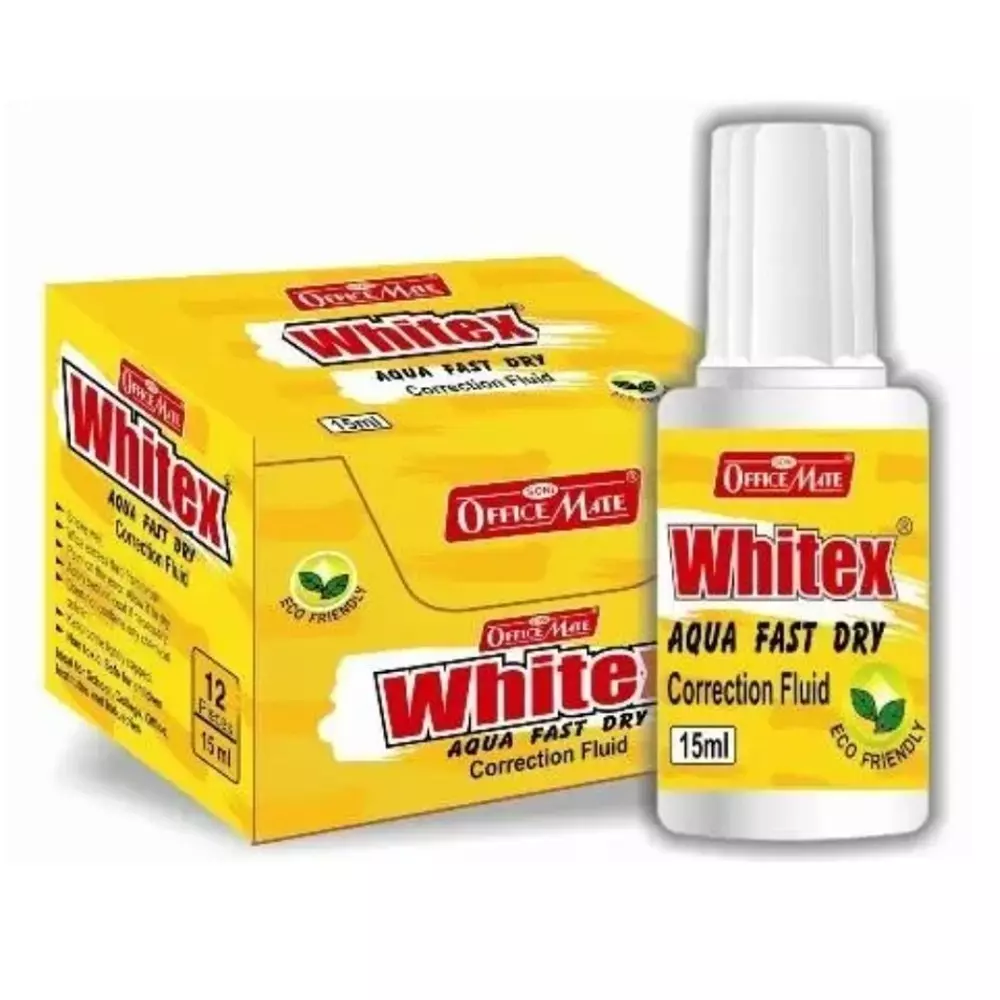Soni Office Mate 15 ml Whitex Correction Fluid Instant Drying Smooth Application and High Coverage for Office, School & Home (Pack of 12)