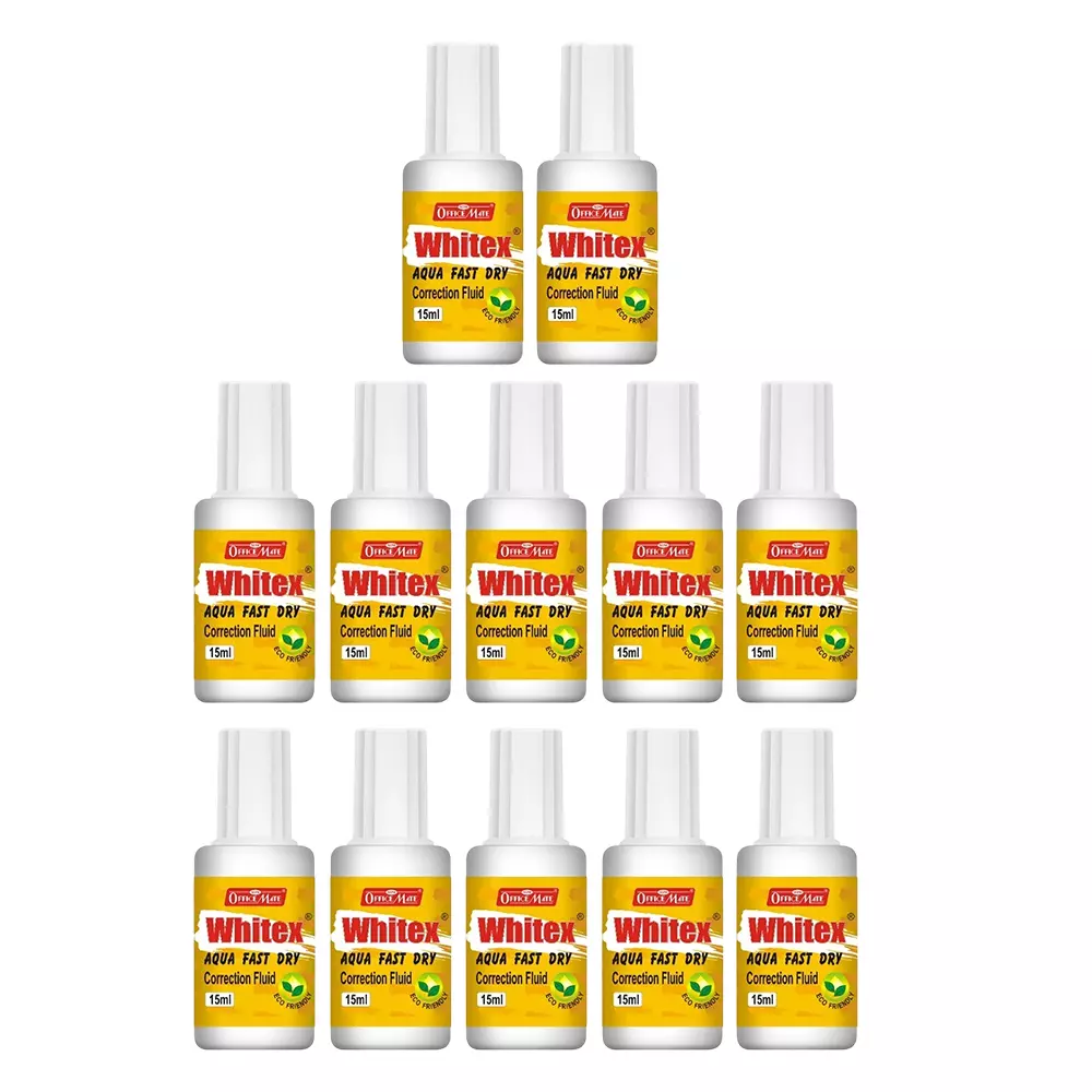 Soni Office Mate 15 ml Whitex Correction Fluid Instant Drying Smooth Application and High Coverage for Office, School & Home (Pack of 12)