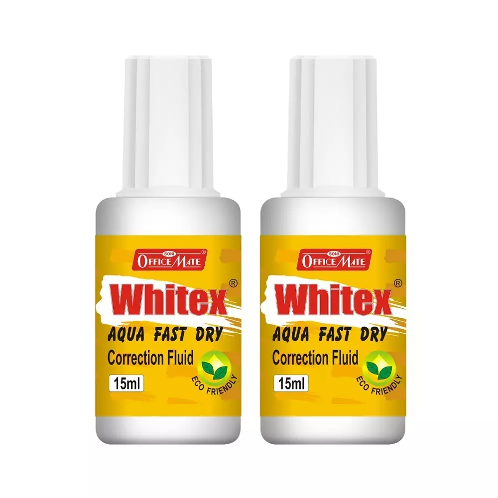 Soni Office Mate 15 ml Whitex Correction Fluid Instant Drying Smooth Application and High Coverage for Office, School & Home (Pack of 2)