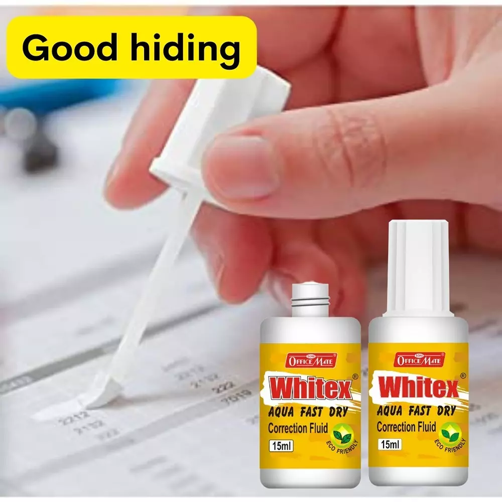 Soni Office Mate 15 ml Whitex Correction Fluid Instant Drying Smooth Application and High Coverage for Office, School & Home (Pack of 2)