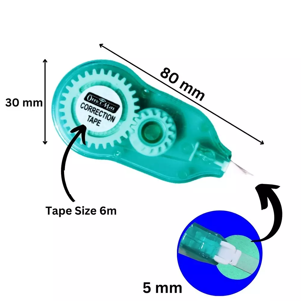 Soni Office Mate Correction Tape 5 mm x 6 m Instant Drying Smooth and Mess Free Application for Office, School & Home (Pack of 10)