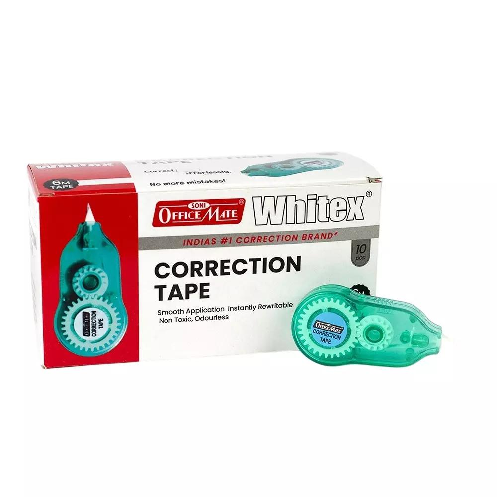 Soni Office Mate Correction Tape 5 mm x 6 m Instant Drying Smooth and Mess Free Application for Office, School & Home (Pack of 10)
