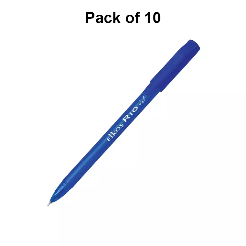 Elkos Rio Gel Pen Steel Nib Plastic Body Blue Ink Color (Pack of 10 Pcs)