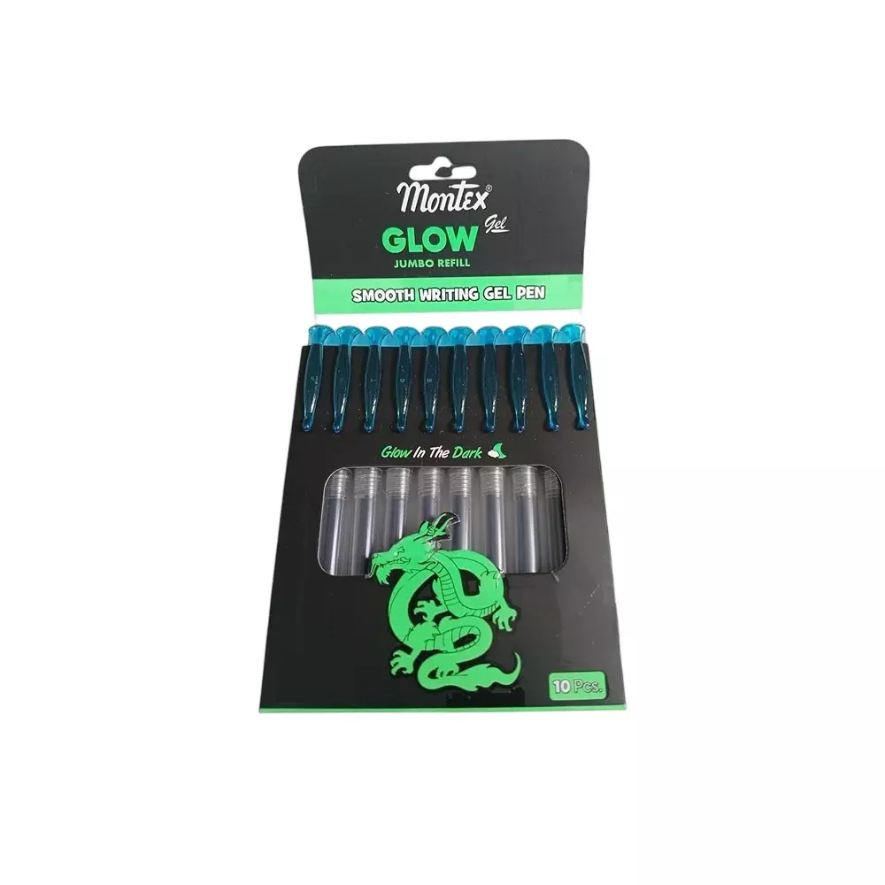 Montex Hyper Glow 0.7 mm Tip Gel Pen Red Ink Ergonomic Plastic Grip Jumbo Refill Non Toxic & Waterproof Ink (Pack of 10 Pcs)