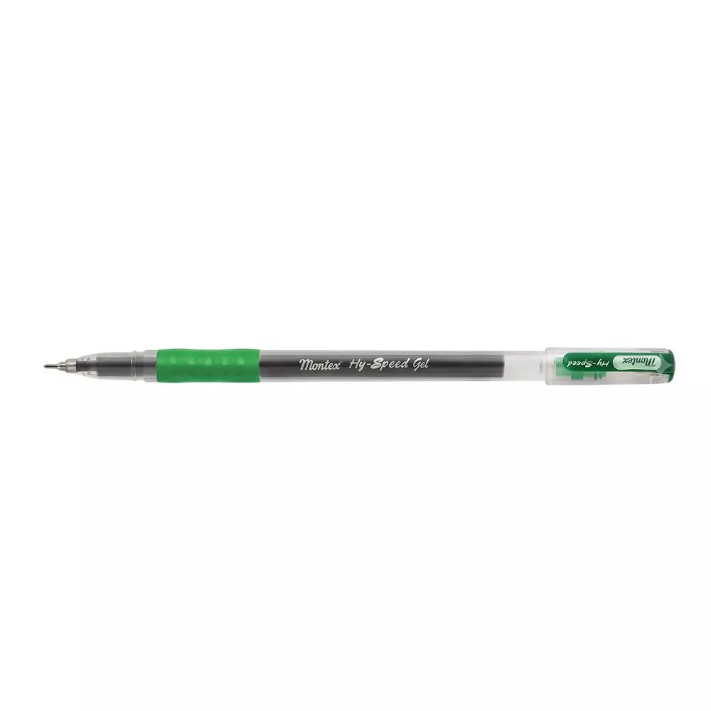 Montex Hyspeed-Grip 0.5 mm Tip Gel Pen Green Ink Non Toxic & Waterproof Ink (Pack of 10 Pcs)