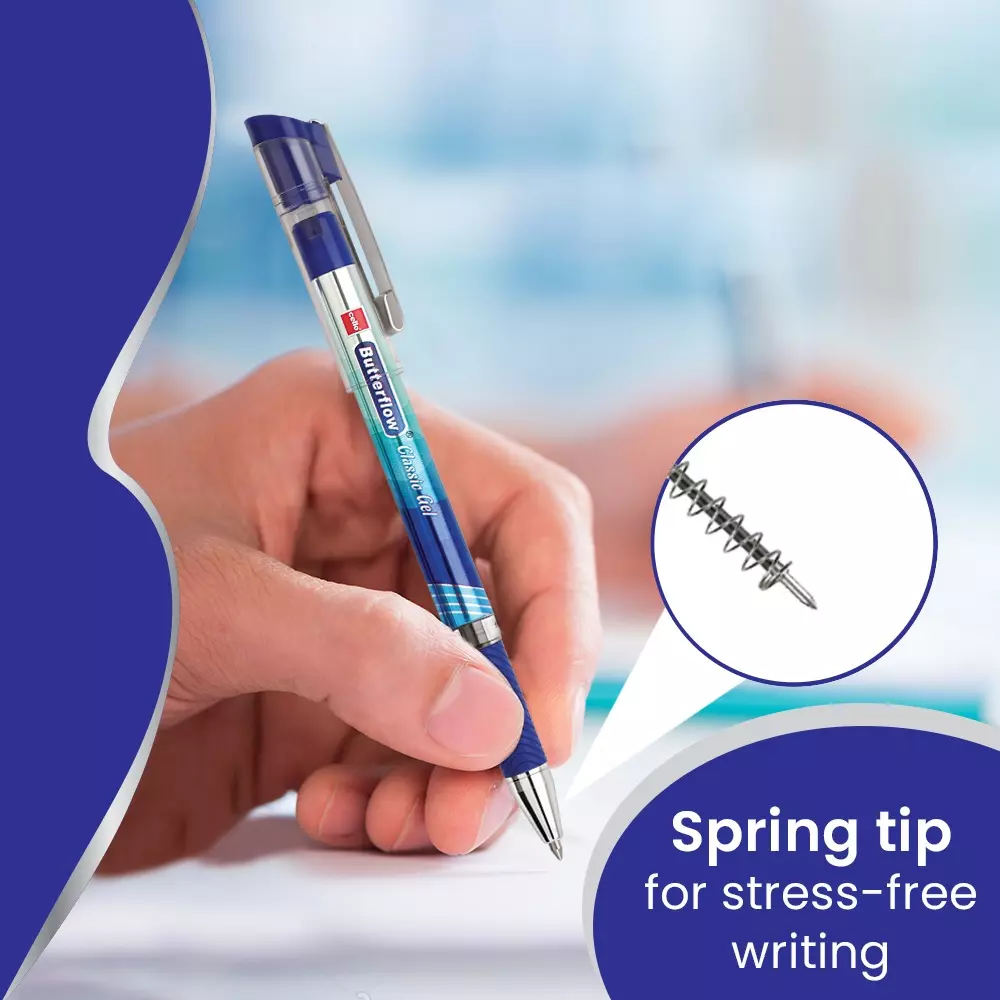 Cello Butterflow Gel Pen Cap Closure Type Blue & Black Ink, 8907234510522 (Pack of 3)