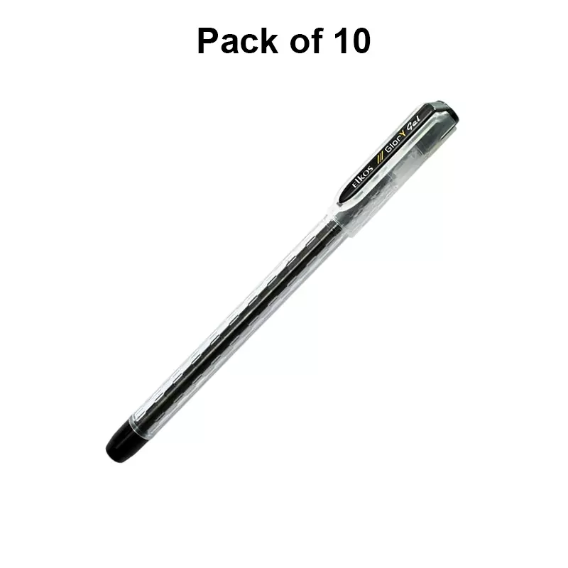 Elkos Glory Gel Pen 0.7 mm Tip Size Black Ink Color (Pack of 10 Pcs)