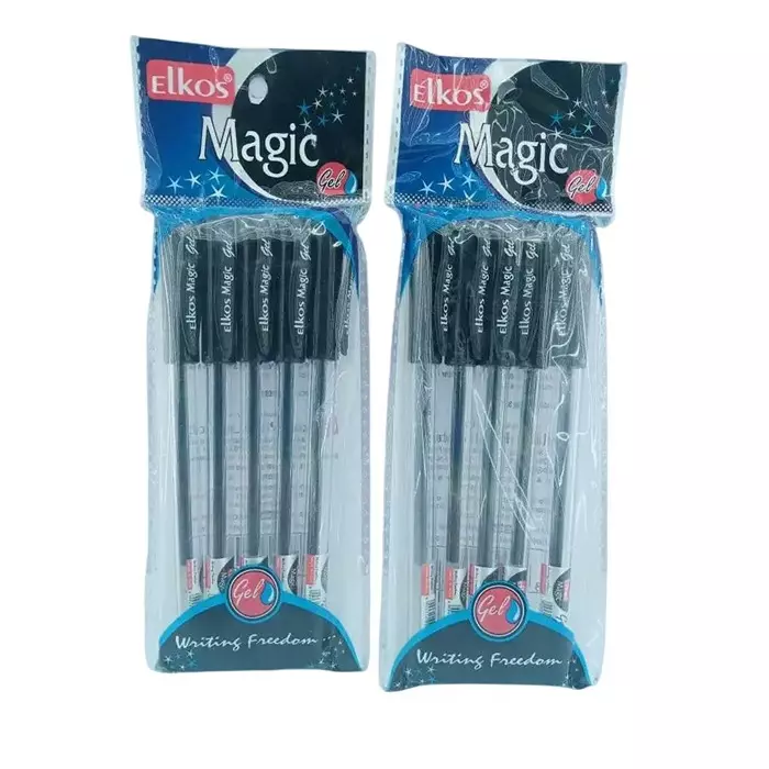 Elkos Magic Gel Pen 0.5 mm Tip Size Black Ink Color (Pack of 10 Pcs)