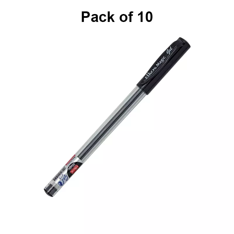 Elkos Magic Gel Pen 0.5 mm Tip Size Black Ink Color (Pack of 10 Pcs)