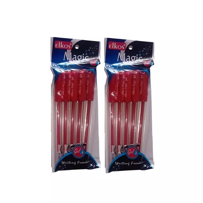 Elkos Magic Gel Pen 0.5 mm Tip Size Red Ink Color (Pack of 10 Pcs)