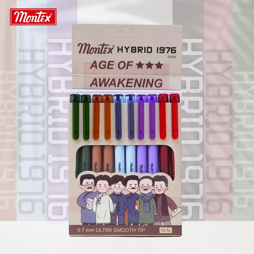 montex-hybrid-1976-05-mm-tip-gel-pen-green-ink-plastic-body-non-toxic-waterproof-ink-pack-of-10-pcs